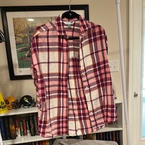 Pink and White Plaid Button-Up Shirt